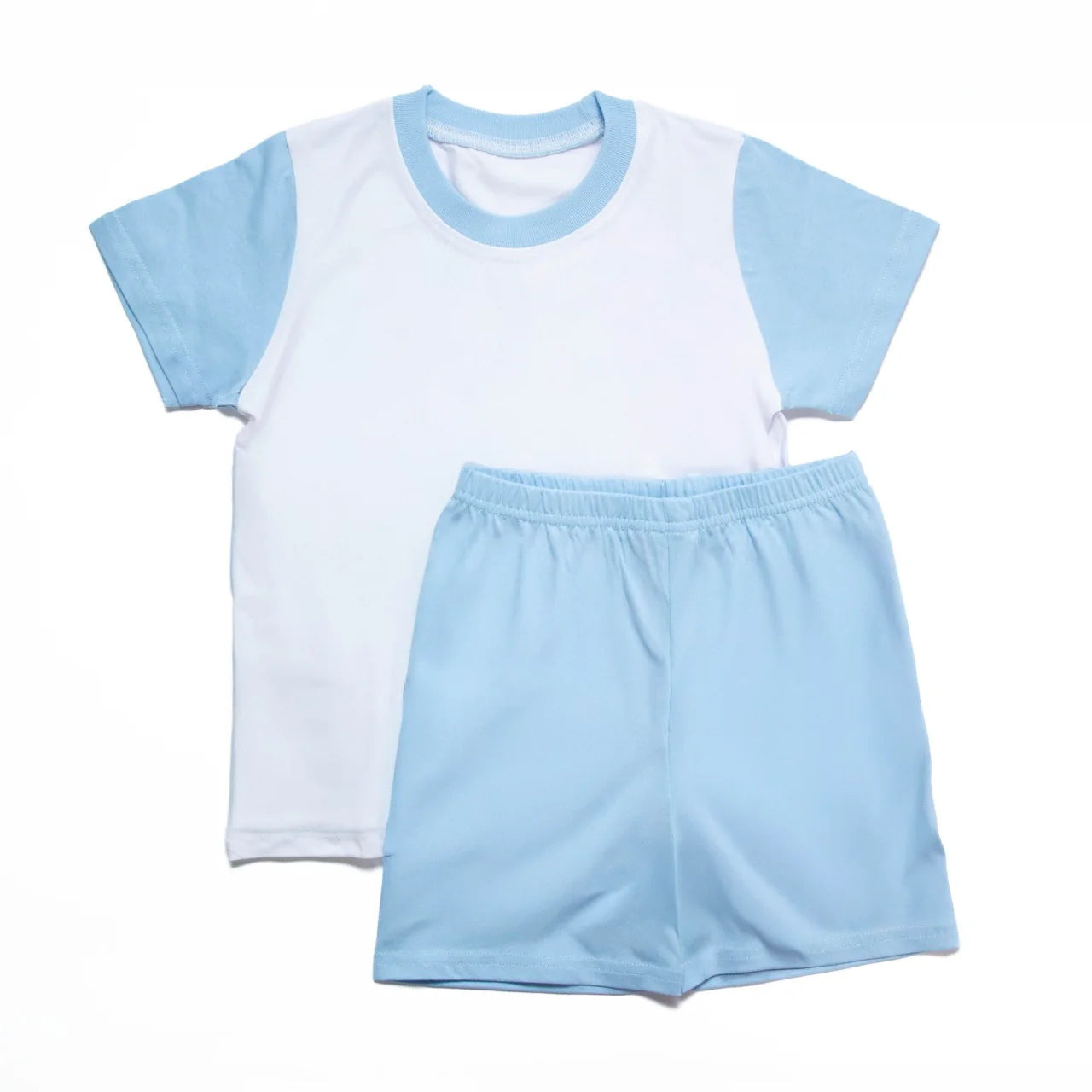Personalised Kids’ T-Shirt & Shorts / Pyjama Set – Custom Printed, Available in Blue, Pink & Stone – Sizes 6 Months to 10 Years