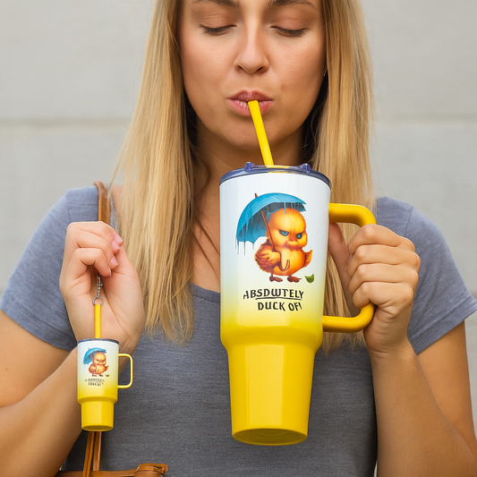 Custom 40oz Big Swig Ombre Tumbler with Handle, Matching Straw, Lockable Flip-Sip Screw-On Lid + Personalised Mini Tumbler Keychain Set – Stainless Steel, Insulated, Non-Spill, Non-Slip