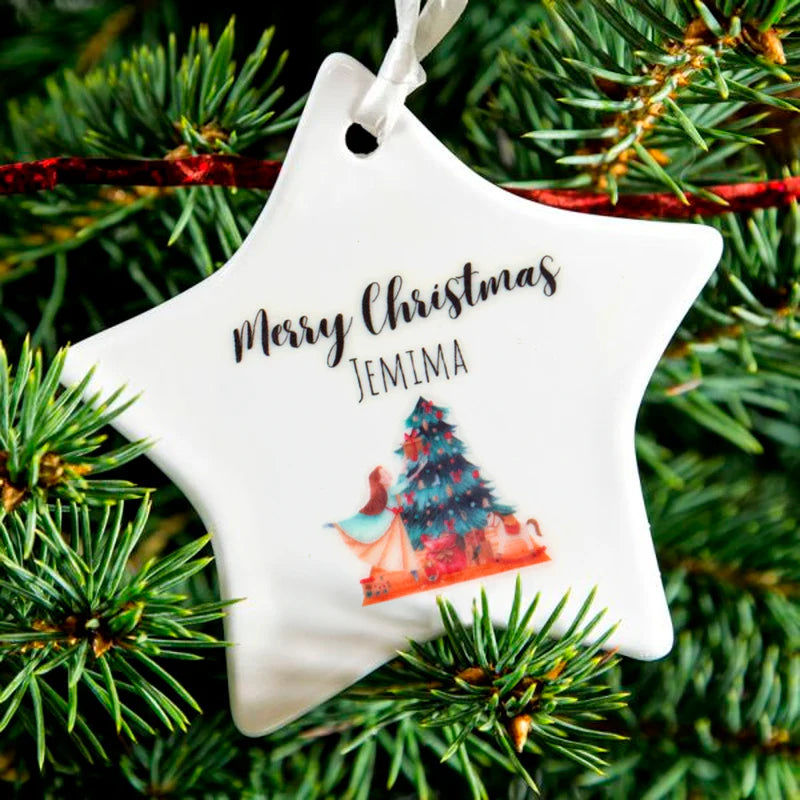 Personalised Christmas Tree Decorations – Star, Round & Heart Ornaments | Sublimation Glossy Finish