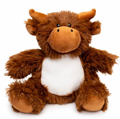 Personalised Highland Cow Plush Toy – Custom Printed Belly – Soft Toy Keepsake – CE & UK Certified