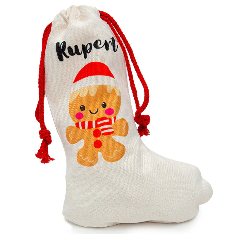 Personalised Drawstring Santa Stocking – Linen Look Christmas Sack | Festive Gift Bag