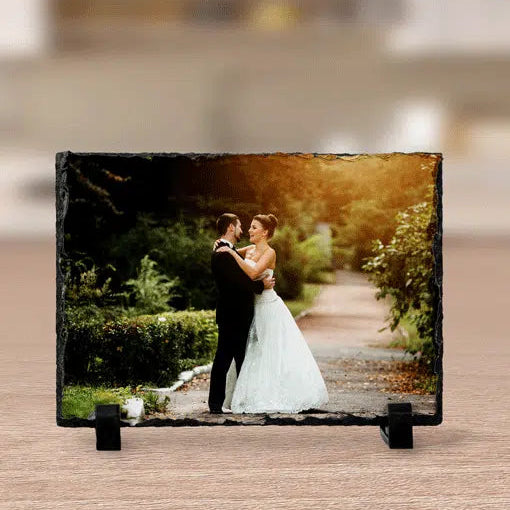 Custom Rectangle Photo Slate – Personalized Natural Rock Plaque (3 Sizes)