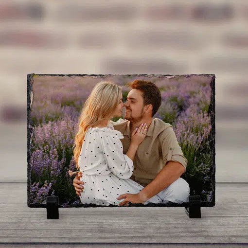 Custom Rectangle Photo Slate – Personalized Natural Rock Plaque (3 Sizes)
