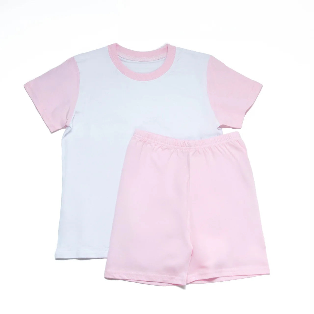 Personalised Kids’ T-Shirt & Shorts / Pyjama Set – Custom Printed, Available in Blue, Pink & Stone – Sizes 6 Months to 10 Years