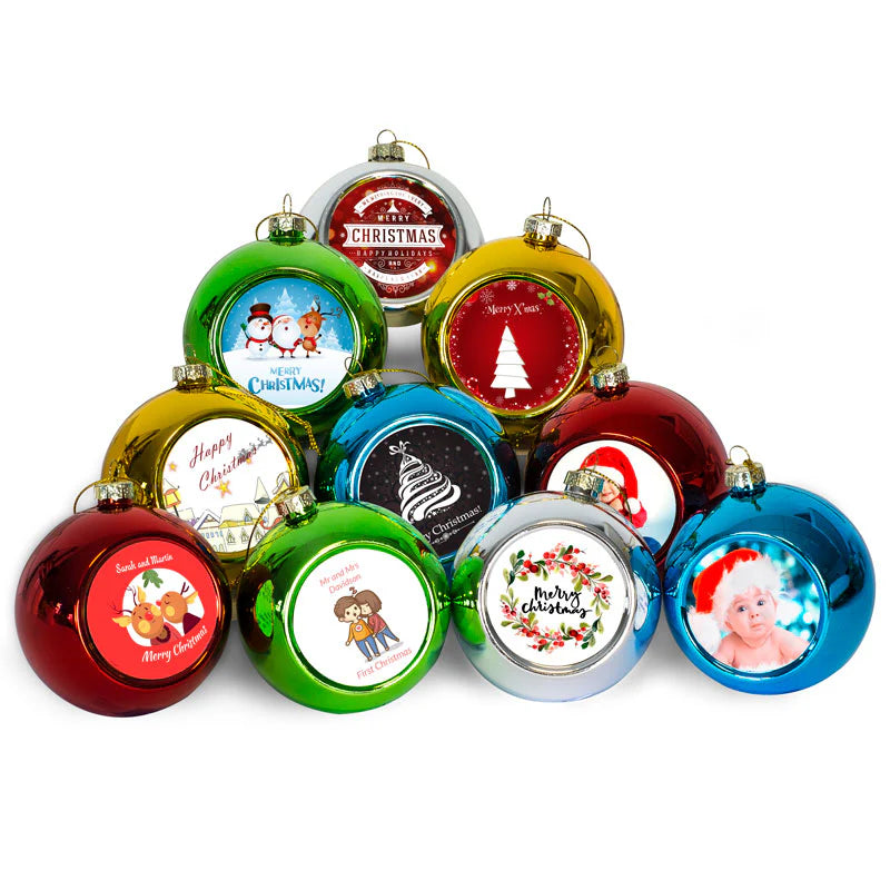 Personalised Custom Christmas Baubles – Pack of 5 Colours | Printable Insert Ornaments