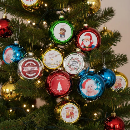 Personalised Custom Christmas Baubles – Pack of 5 Colours | Printable Insert Ornaments
