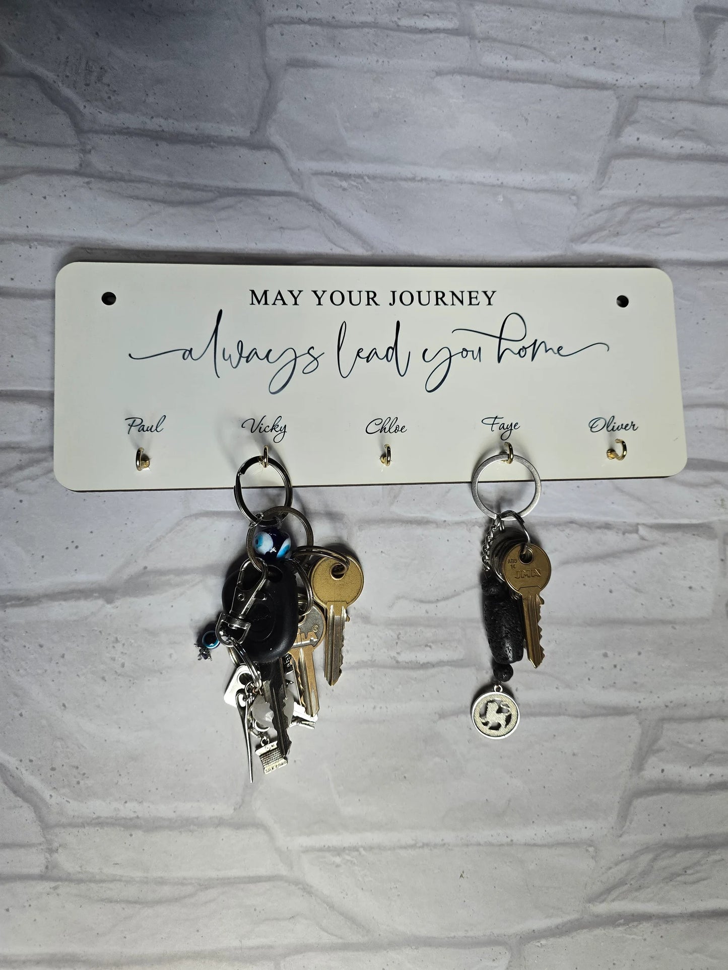 Personalised Hardboard Key Holder – Wall-Mounted Plaque with 5 Hooks – Custom Printed – 10 x 28 cm