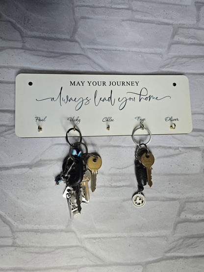 Personalised Hardboard Key Holder – Wall-Mounted Plaque with 5 Hooks – Custom Printed – 10 x 28 cm