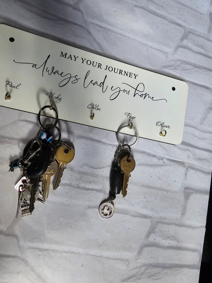 Personalised Hardboard Key Holder – Wall-Mounted Plaque with 5 Hooks – Custom Printed – 10 x 28 cm
